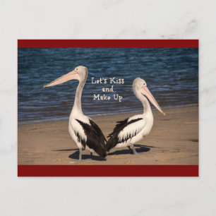 "Laten we het goedmaken" pelikanen op het strand Briefkaart