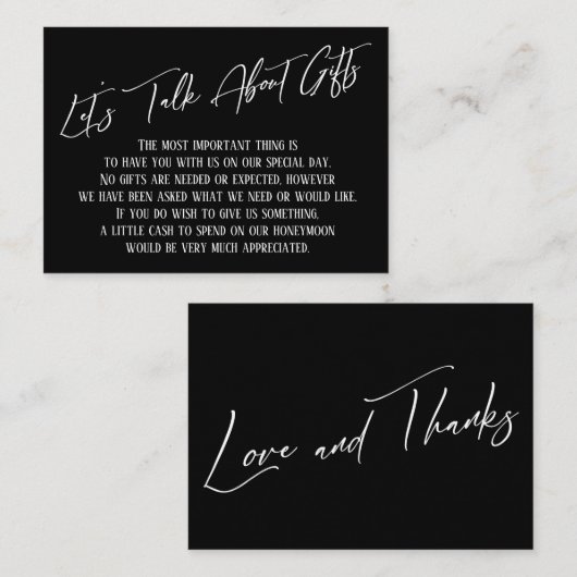 Laten we het hebben over cadeautjes die zwart en w informatiekaartje (Voorkant / Achterkant)