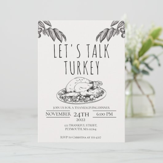 Laten we het hebben over Turkije Thanksgiving Dinn Kaart (Staand voorkant)