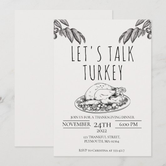 Laten we het hebben over Turkije Thanksgiving Dinn Kaart (Voorkant / Achterkant)