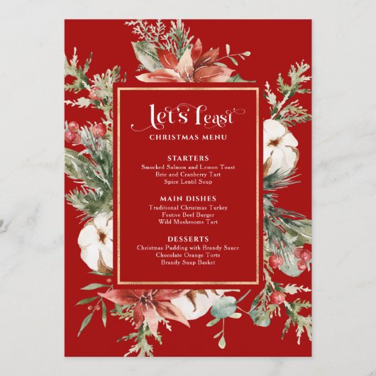 Laten we het kerstmenu feestelijk Lijst vieren Menu (Voorkant)