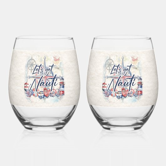 Laten we het Nauti Nautical Beach Coastal Boat-the Wijnglas Zonder Voet (Voorkant)