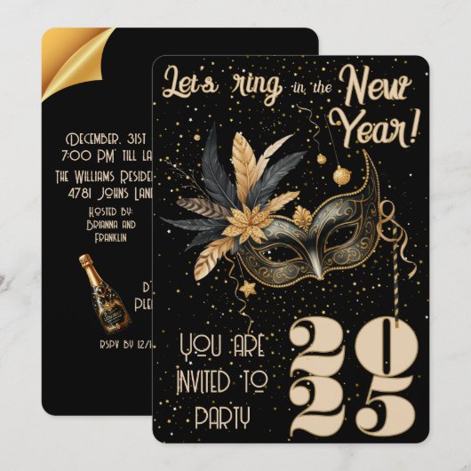 Laten we het nieuwjaarsfeest Glamorous Black inlui Kaart (Voorkant / Achterkant)