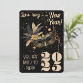 Laten we het nieuwjaarsfeest Glamorous Black inlui Kaart (Staand voorkant)