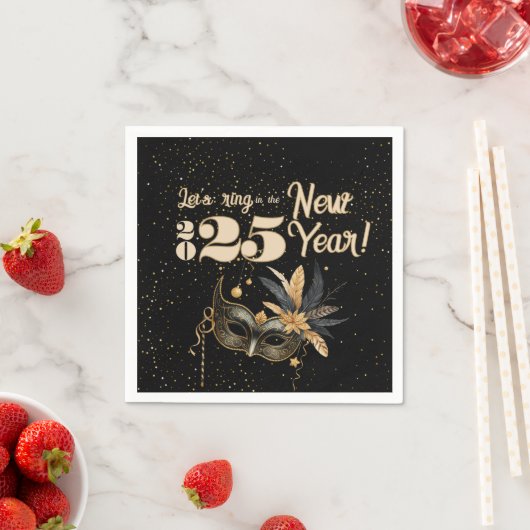 Laten we het nieuwjaarsfeest Glamorous Black luide Servet (Insitu)