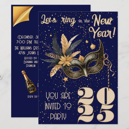 Laten we het nieuwjaarsfeest Glamorous Blue inluid Kaart (Voorkant / Achterkant)