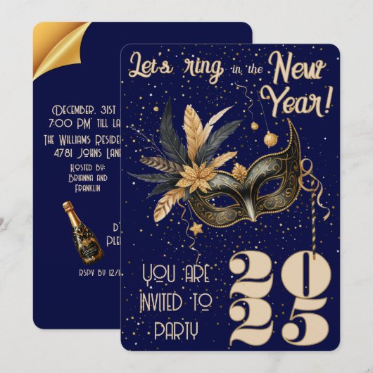 Laten we het nieuwjaarsfeest Glamorous Blue inluid Kaart (Voorkant / Achterkant)