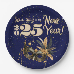 Laten we het nieuwjaarsfeest Glamorous Blue luiden Papieren Bordje