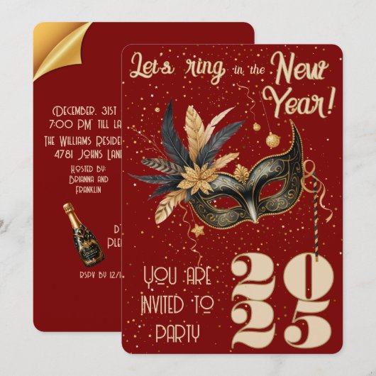 Laten we het nieuwjaarsfeest Glamoureus Rood inlui Kaart (Voorkant / Achterkant)