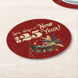 Laten we het nieuwjaarsfeest Glamoureus Rood luide Ronde Kartonnen Onderzetter