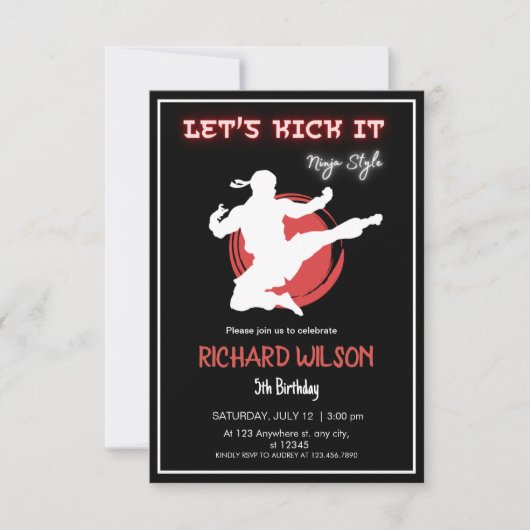 Laten we het ninja schoppen | Neon Karate Verjaard Kaart (Voorkant)