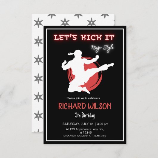 Laten we het ninja schoppen | Neon Karate Verjaard Kaart (Voorkant / Achterkant)