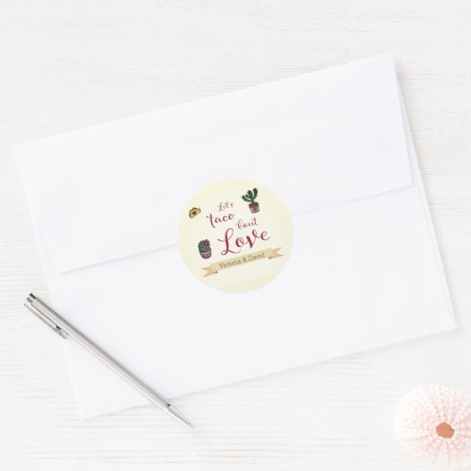 Laten we het over Love Fiesta Theme Bruidsfeest he Ronde Sticker (Envelop)