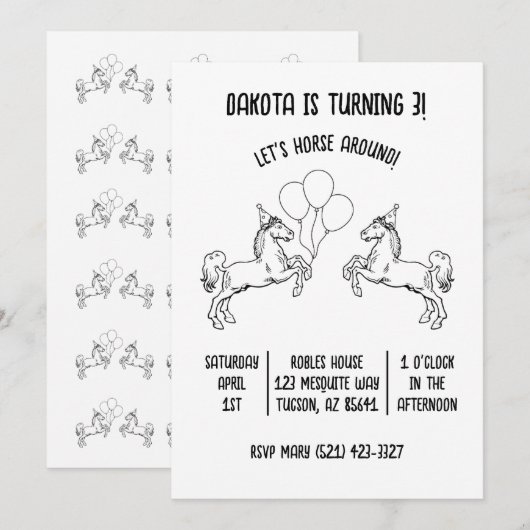 Laten we het paard rond de uitnodiging van de Birt (Voorkant / Achterkant)