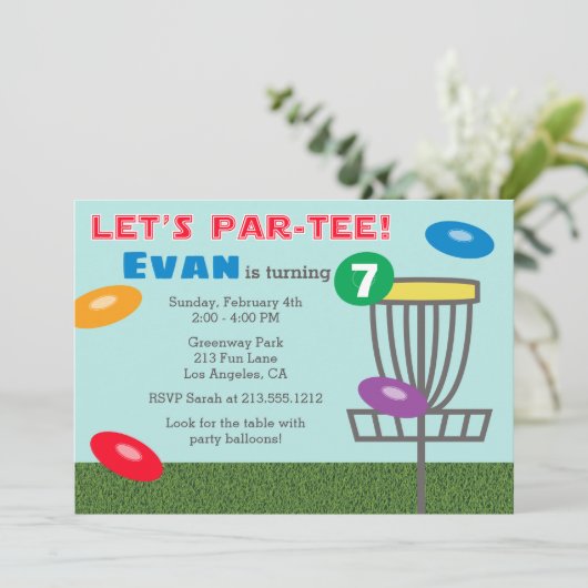 LATEN WE HET PAR-T-SHIRT Disc Golf Birthday Party  Kaart (Staand voorkant)