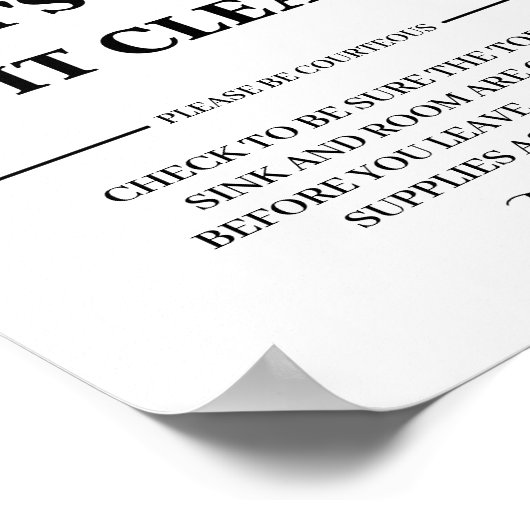 laten we het schoon houden | Houd badkamer schoon Poster (Hoek)