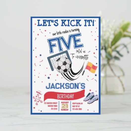 Laten we het schoppen kleine Rookie Voetbal Verjaa Kaart (Staand voorkant)