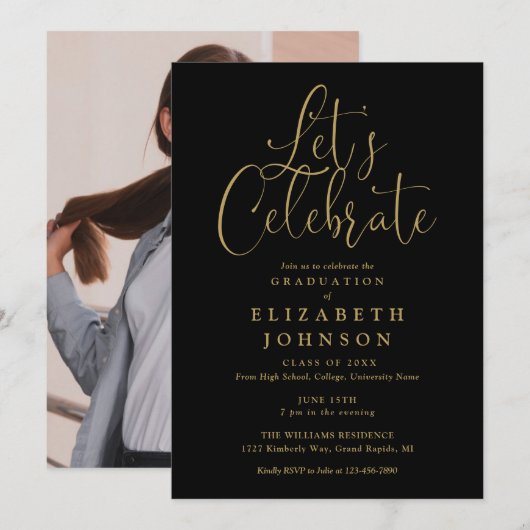 Laten we het Script Foto Afstudeerfeest vieren Kaart (Voorkant / Achterkant)