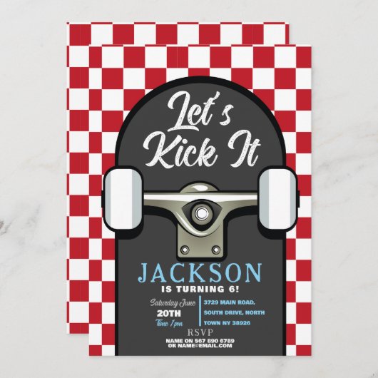 Laten we het skateboard verjaardagsjongens rood sc kaart (Voorkant / Achterkant)