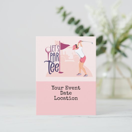 Laten we het t-shirt nemen om de date dame golfer  briefkaart (Staand voorkant)