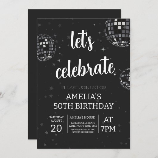 Laten we het thema Disco Black and White vieren Kaart (Voorkant / Achterkant)