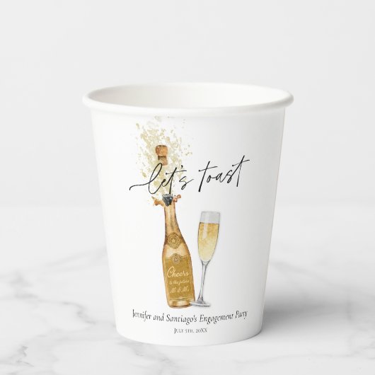 Laten we het Verlovingsfeest van het Koppel Vieren Papieren Bekers (Achterkant)