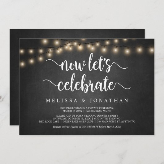 Laten we het vieren, Rustic Wedding Elopement Invi Kaart (Voorkant / Achterkant)