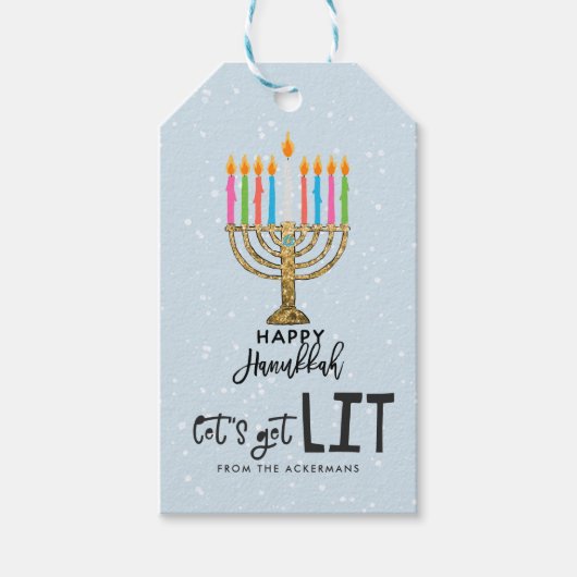 Laten we het vuur aanmaken | Hanukkah-cadeaubijslu Cadeaulabel (Voorkant)