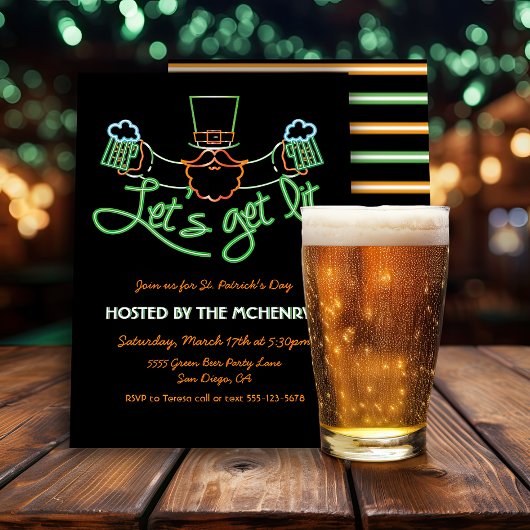 Laten we het vuurwerk openen Neon Leprechaun St. P Kaart