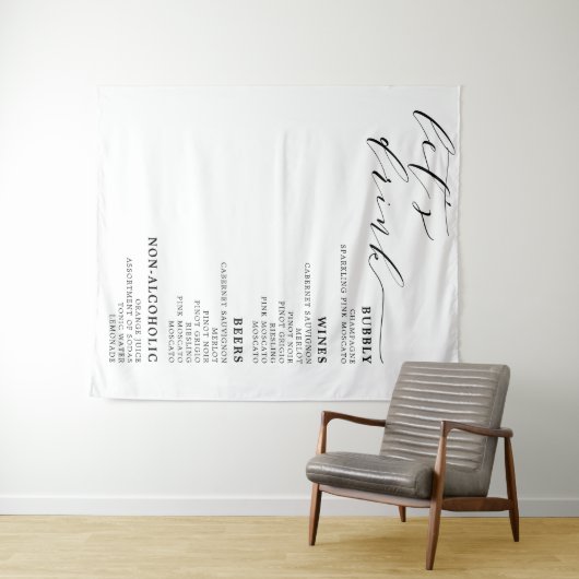 Laten we het zwarte Wit Wisbalkmenu Drinken Wandkleed (In Situ (horizontaal))