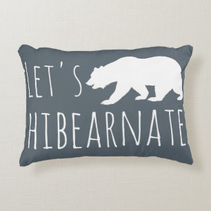 Laten we Hibearnate White Beer Silhouette Grey Accent Kussen