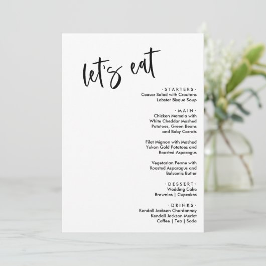 Laten we huwelijksmenu's eten menu (Staand voorkant)