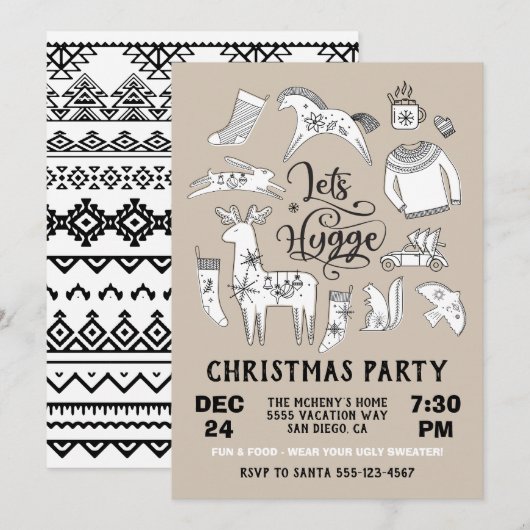 Laten we Hygge Cozy Winter Kerstparty Kaart (Voorkant / Achterkant)