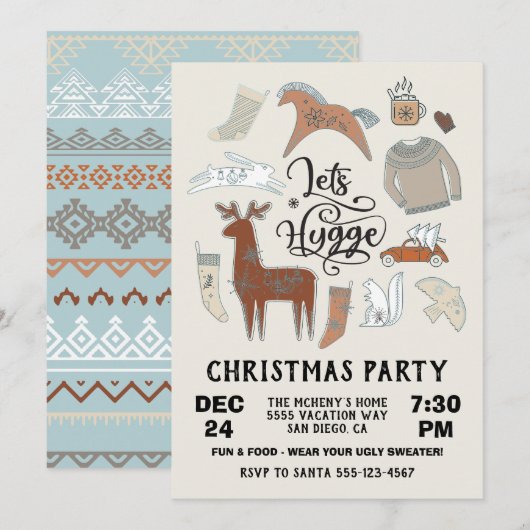 Laten we Hygge Cozy Winter Kerstparty Kaart (Voorkant / Achterkant)