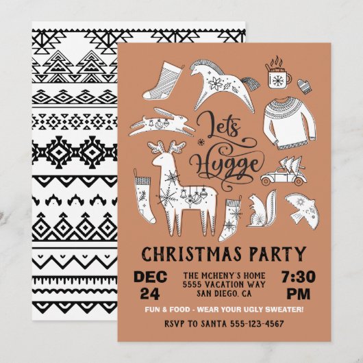 Laten we Hygge Cozy Winter Kerstparty Kaart (Voorkant / Achterkant)