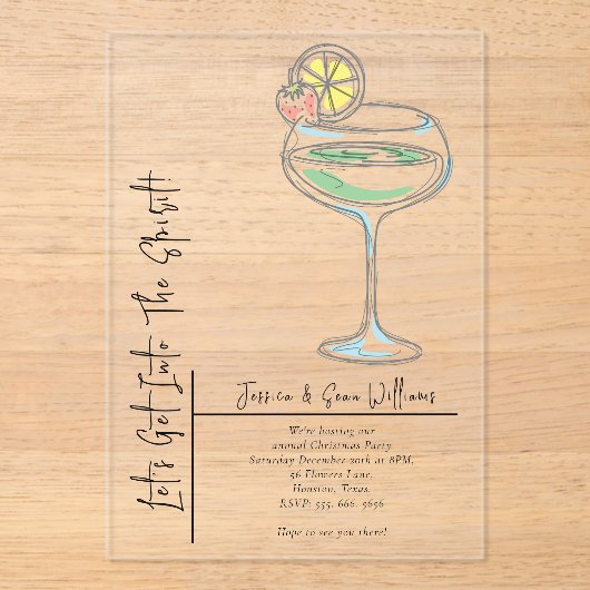 "Laten we in de geest gaan" Kerstfeest Acryl Uitnodigingen (Voorkant)