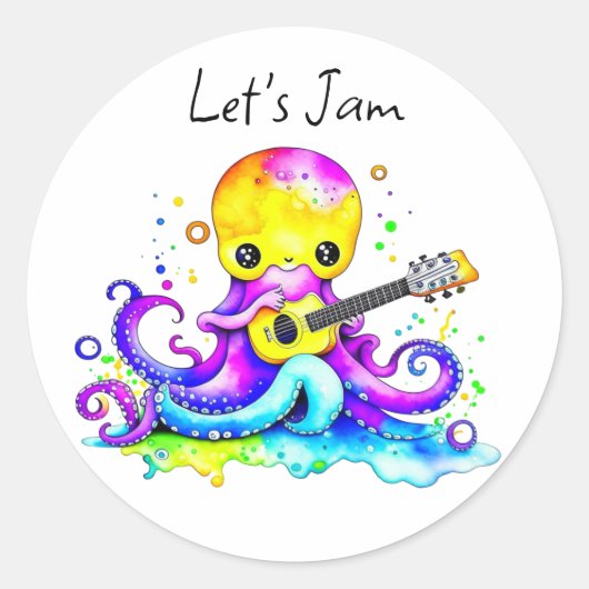 Laten we jammen | Octopus die Akoestische Gitaar s Ronde Sticker (Voorkant)