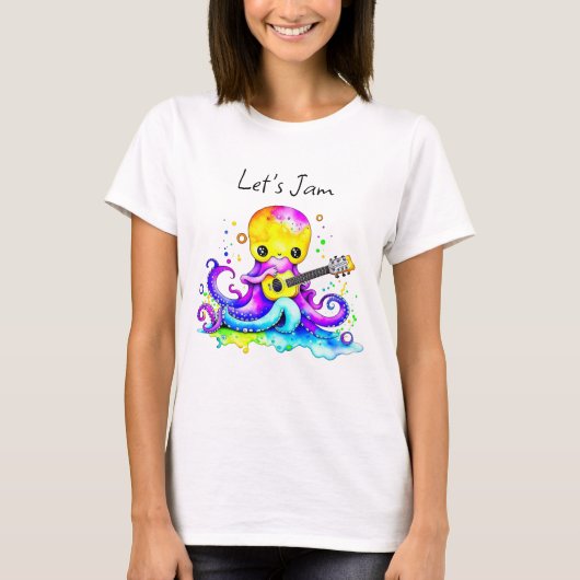 Laten we jammen | Octopus die Akoestische Gitaar s T-shirt (Voorkant)