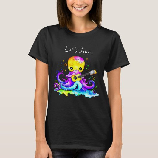 Laten we jammen | Octopus die Akoestische Gitaar s T-shirt (Voorkant)