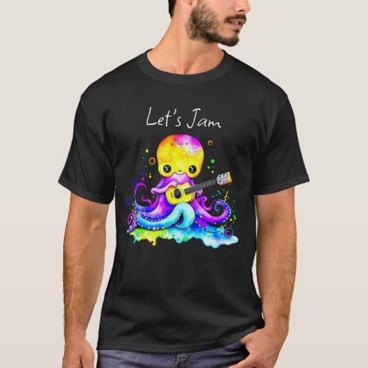 Laten we jammen | Octopus die Akoestische Gitaar s T-shirt (Voorkant)