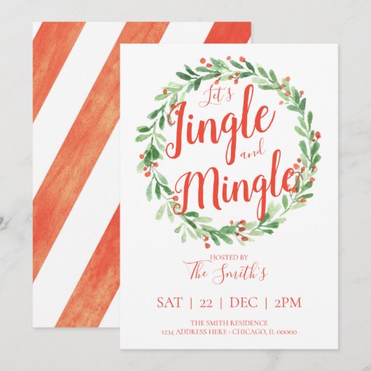 Laten we Jingle en Mingle Holiday Party Invitation Kaart (Voorkant / Achterkant)