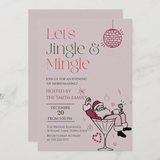 Laten we Jingle en Mingle, Santa Cocktail Party Kaart (Voorkant / Achterkant)