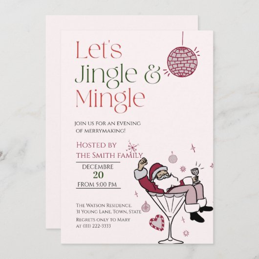 Laten we Jingle en Mingle, Santa Cocktail Party Kaart (Voorkant / Achterkant)