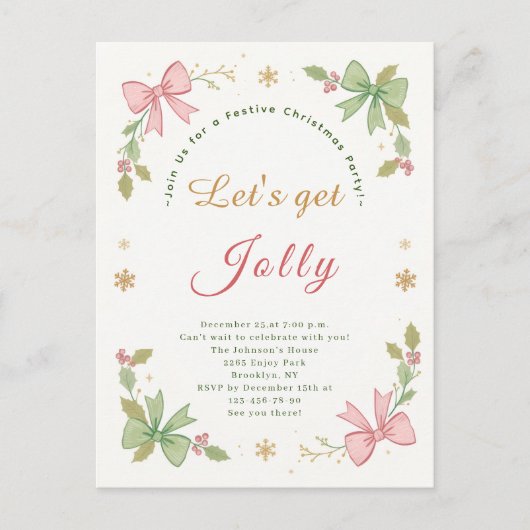 Laten we Jolly Whimsical Christmas Bow Holiday kri Feestdagenkaart (Voorkant)