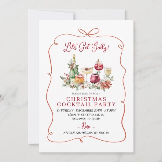 Laten we Jolly Winter Cocktail Hand Drawn Party Kaart (Voorkant)