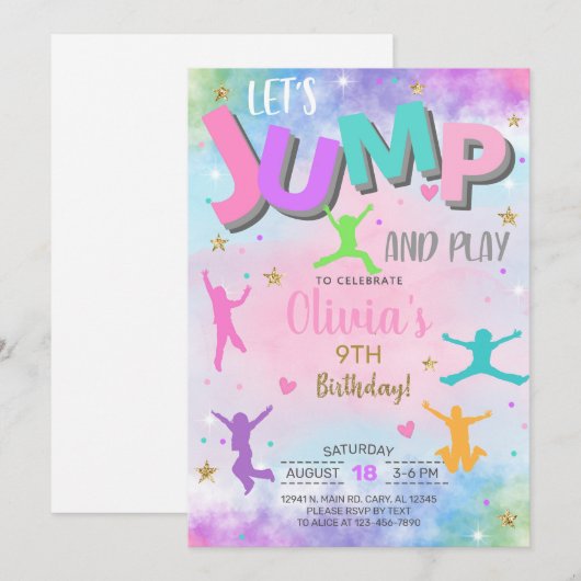 Laten we JUMP en Play meisje verjaardag uitnodigin Kaart (Voorkant / Achterkant)