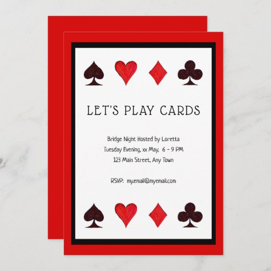 Laten we kaarten afspelen, een uitnodiging van de (Voorkant / Achterkant)