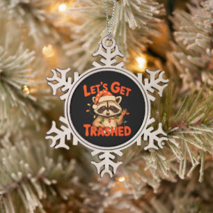 Laten we Kerst Kwijtraken Wasbeer Verwilderde Kers Tin Sneeuwvlok Ornament