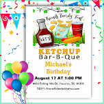 Laten we Ketchup BBQ Funny Birthday Kaart<br><div class="desc">Maak je klaar om je verjaardagsvieringen te verzinnen en op te fleuren met een leuke en eigenzinnige barbecue-uitnodiging. Met een ketchupfles met de pakkende zin "Let's Ketchup",  zal deze uitnodiging zeker de aandacht trekken van al uw feestgasten.</div>