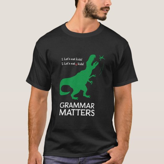 Laten we Kinderen Eet Grappige Grammatica T-shirt (Voorkant)